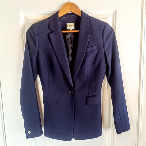 REISS Seville Navy 2-piece Suit Blazer & Skirt Sz 4 US - Picture 2 of 16